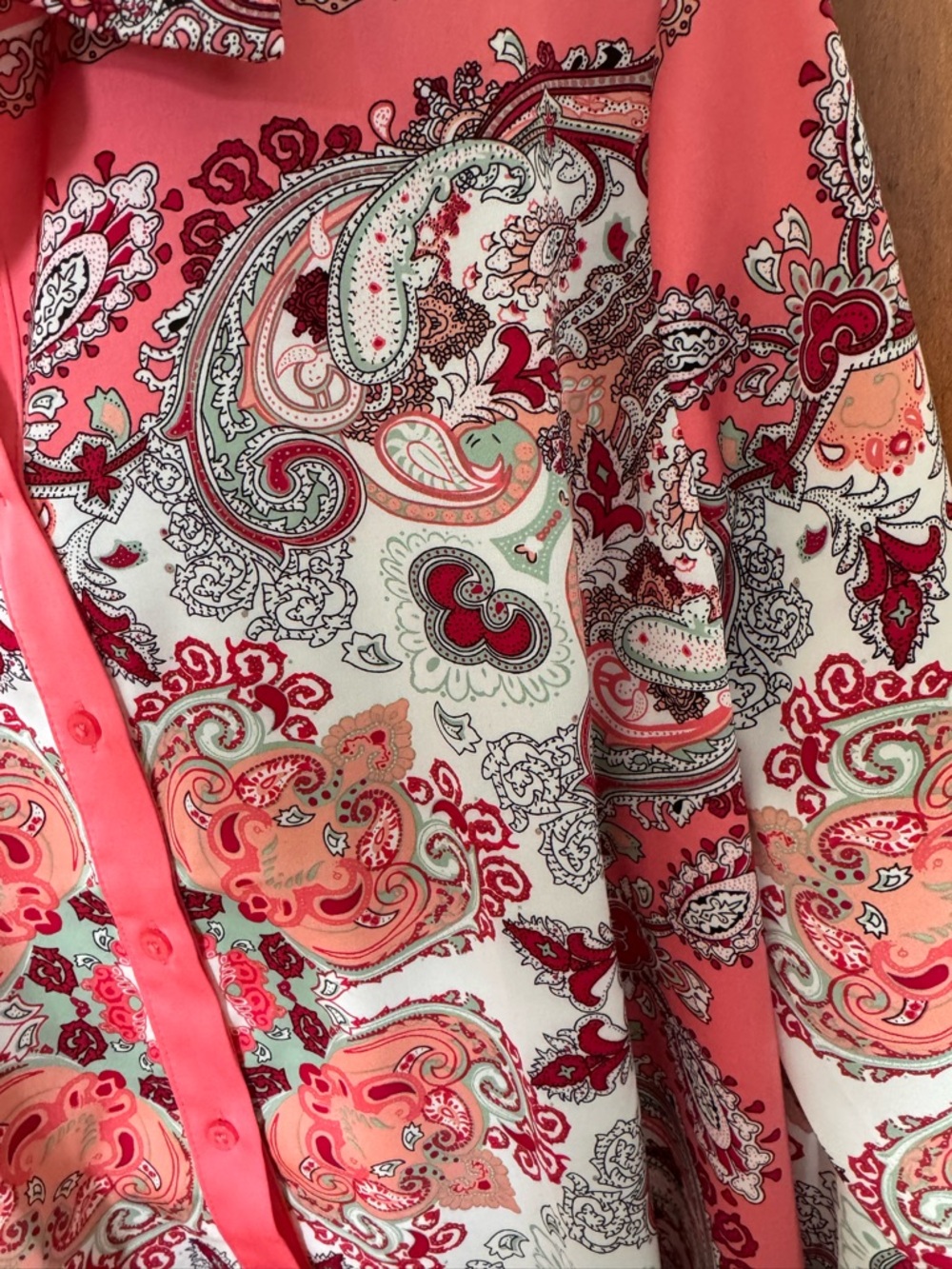 Rachel Zoe Pink Coral and Cream Paisley Button-Down Blouse - Picture 2 of 7